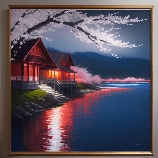 AI generated: the moonlight in  cherry  vibrant in blossom bloom, painting, in the style of bay area figurative ar...