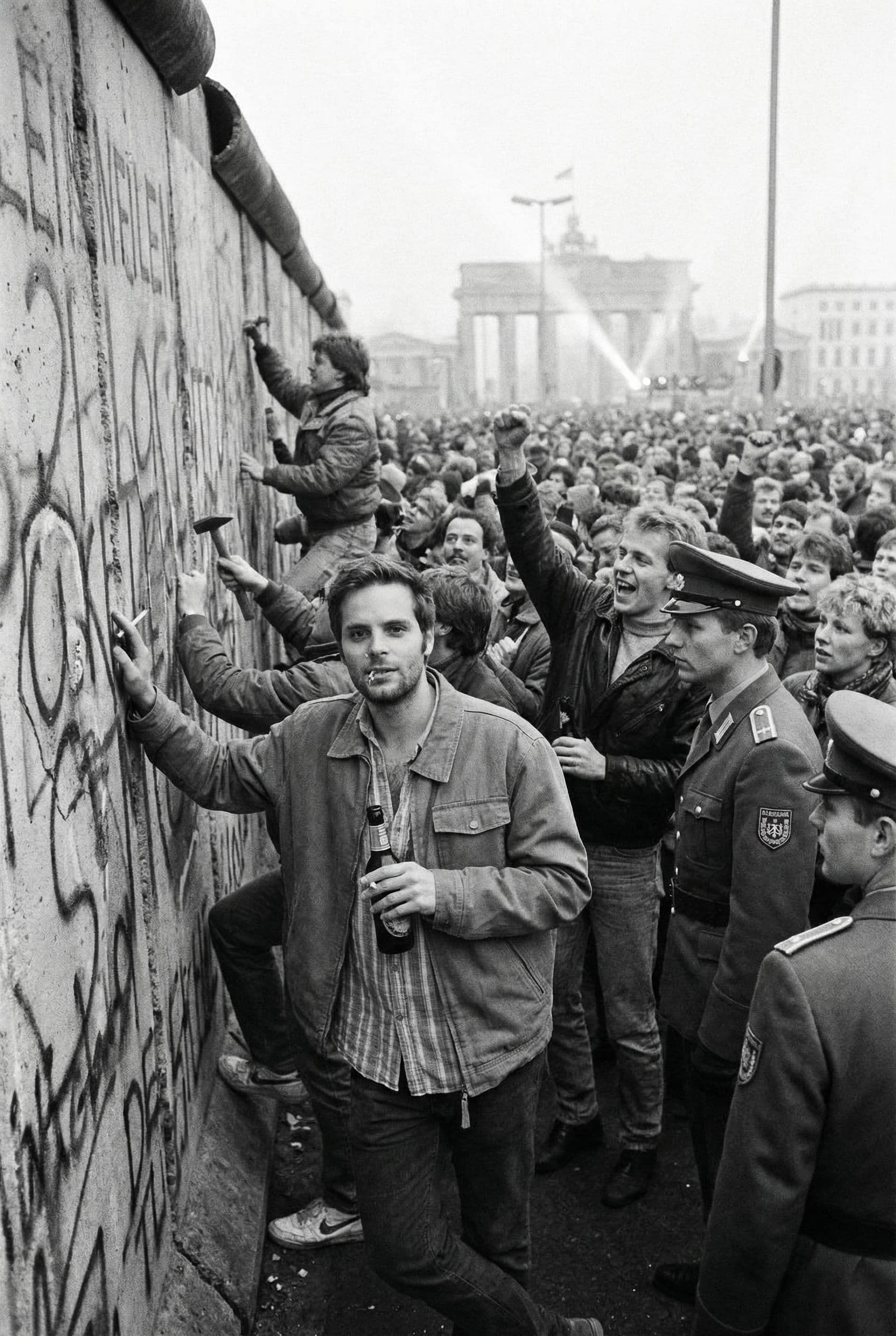 AI generated: take the man from the back and put him in the fall of Berlin of Berlin Wall Day