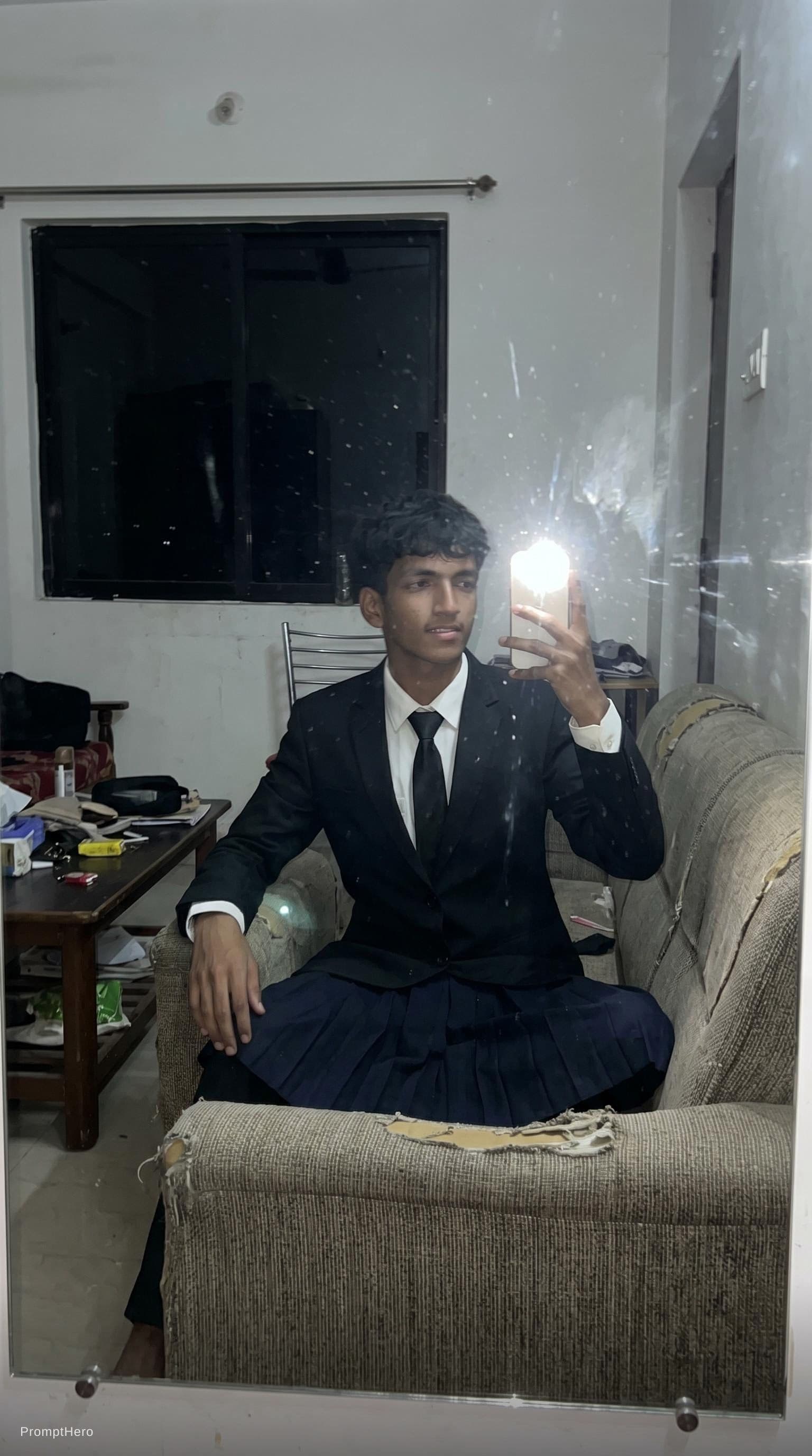 AI generated: An extremely ordinary iPhone mirror selfie photo with no clear subject or framing—just a casually ta...