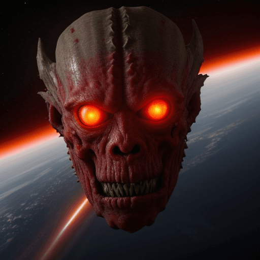 AI generated:  high quality foto of a bloody monster from energy, in space, 8k 