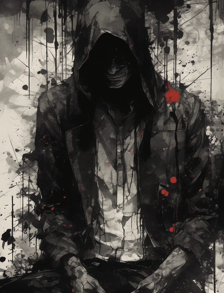 AI generated: alone in the darkness, broken, kneeling and looking down, full body, no face, (psychopathic:0.8), br...