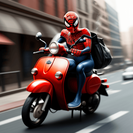 AI generated: spider-man driving a moped