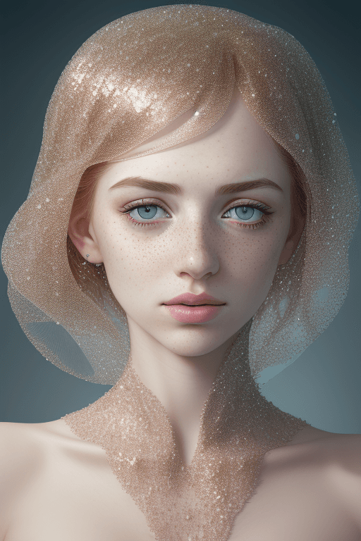AI generated: a woman with freckled skin is photographing her face, in the style of dmitry kustanovich, delicate m...