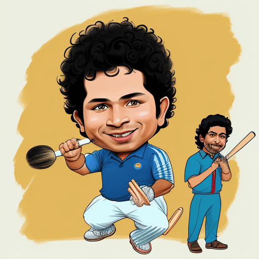 AI generated: A caricature of an Sachin Tendulkar, is an Indian former international cricketer saying "Welcome!", ...