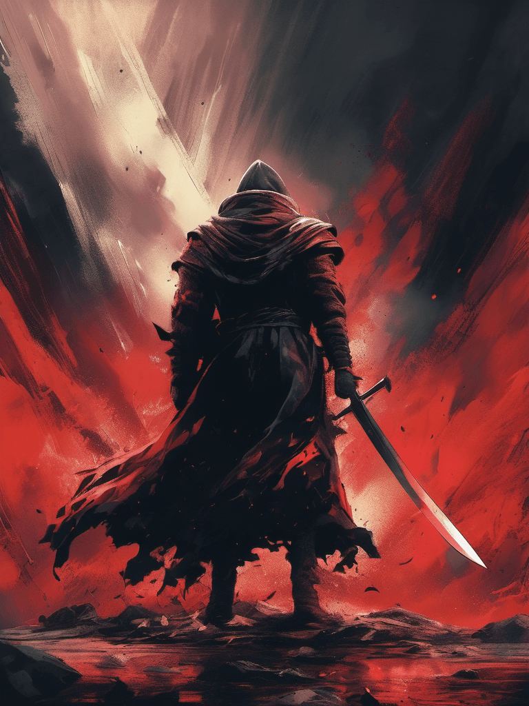 AI generated: a brutal man in rags, invincible, unstoppable, digital illustration, brutal epic composition, (expre...