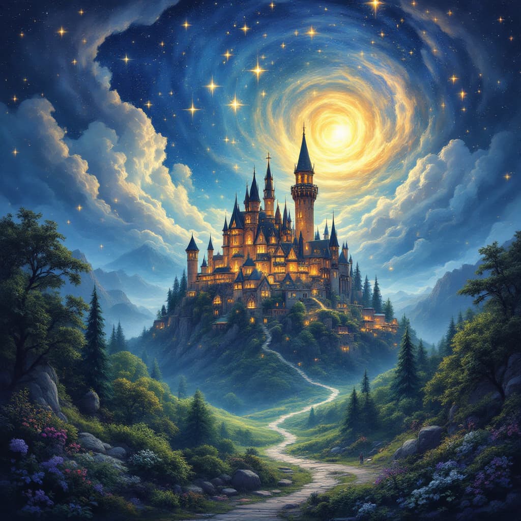 AI generated: inspired by art Mac Baconai. I want to create a starry world.
Magical enchanted forest, a glowing fa...