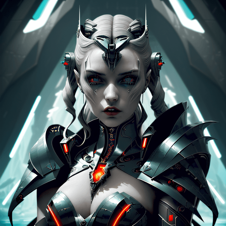 AI generated: A hyper stylistic portrait of a female vampire warrior in atlantis, 
futuristic designed beautiful c...