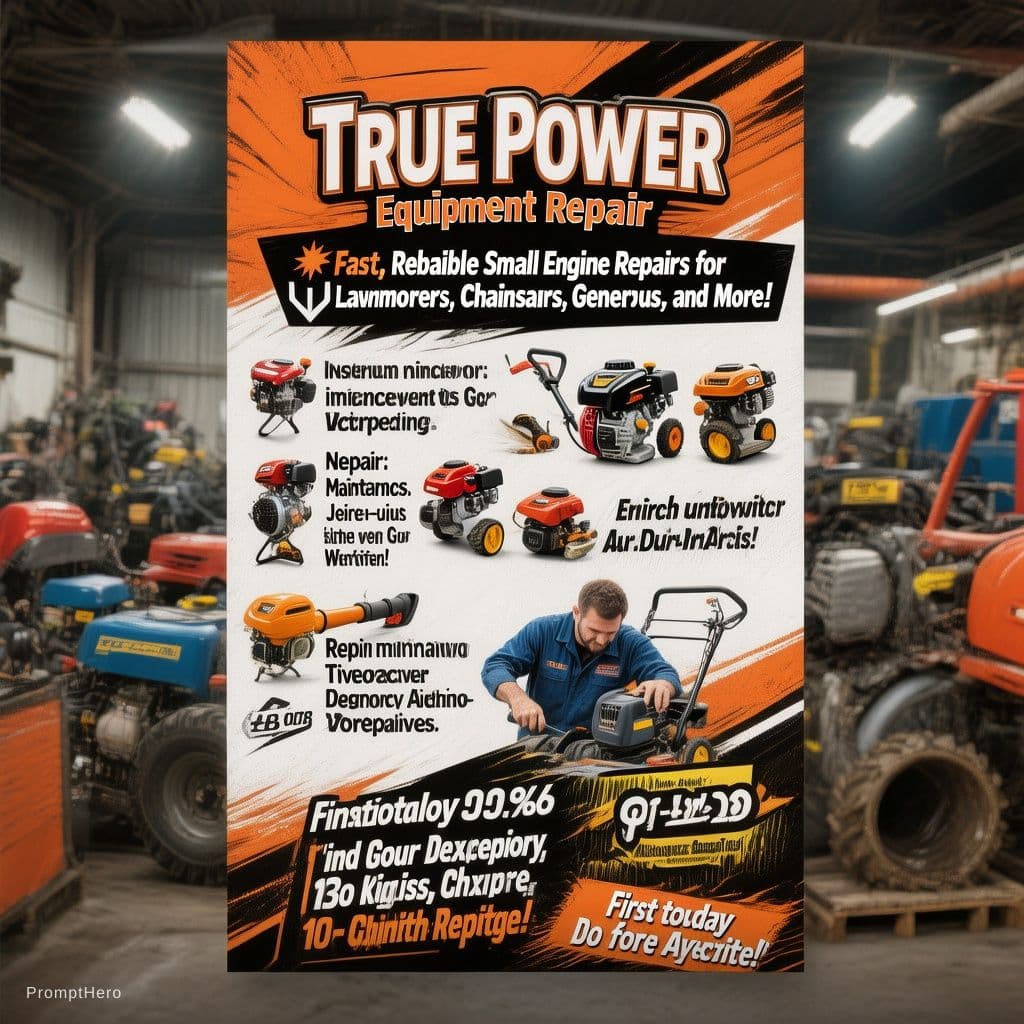 AI generated: Create a professional, eye-catching flyer for a local small engine repair business. The design shoul...