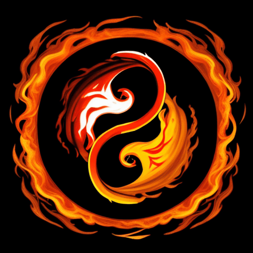 AI generated: an iconic vitange logo with fiery yin and yang inside