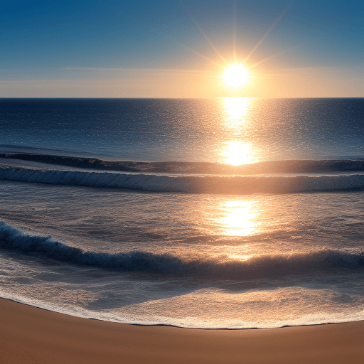 AI generated: panorama, flat sea, illuminated by the sun,