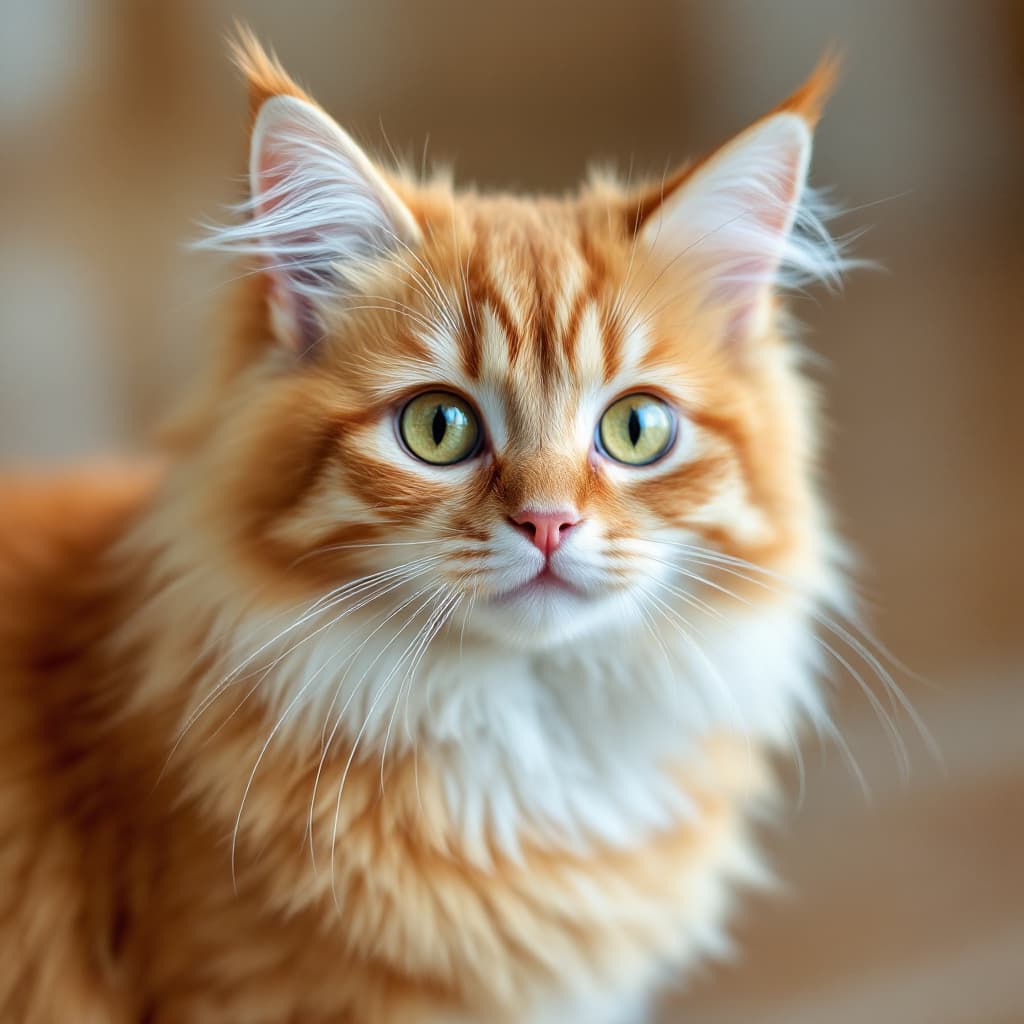 AI generated: masterpiece, delicate, best quality, beautiful, fine, photorealistic, fluffy, orange tabby cat with ...