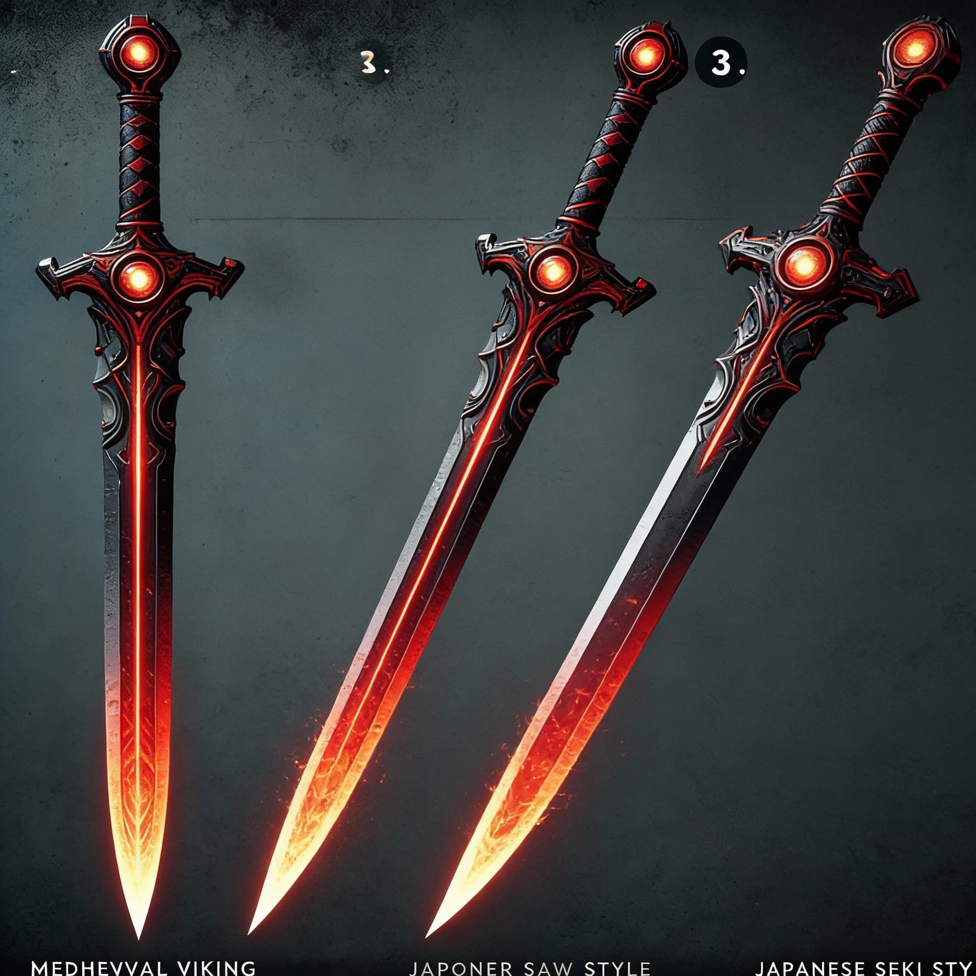 AI generated: Create long swords and give a display to showcase the sword's beauty and design. Show it from tip to...