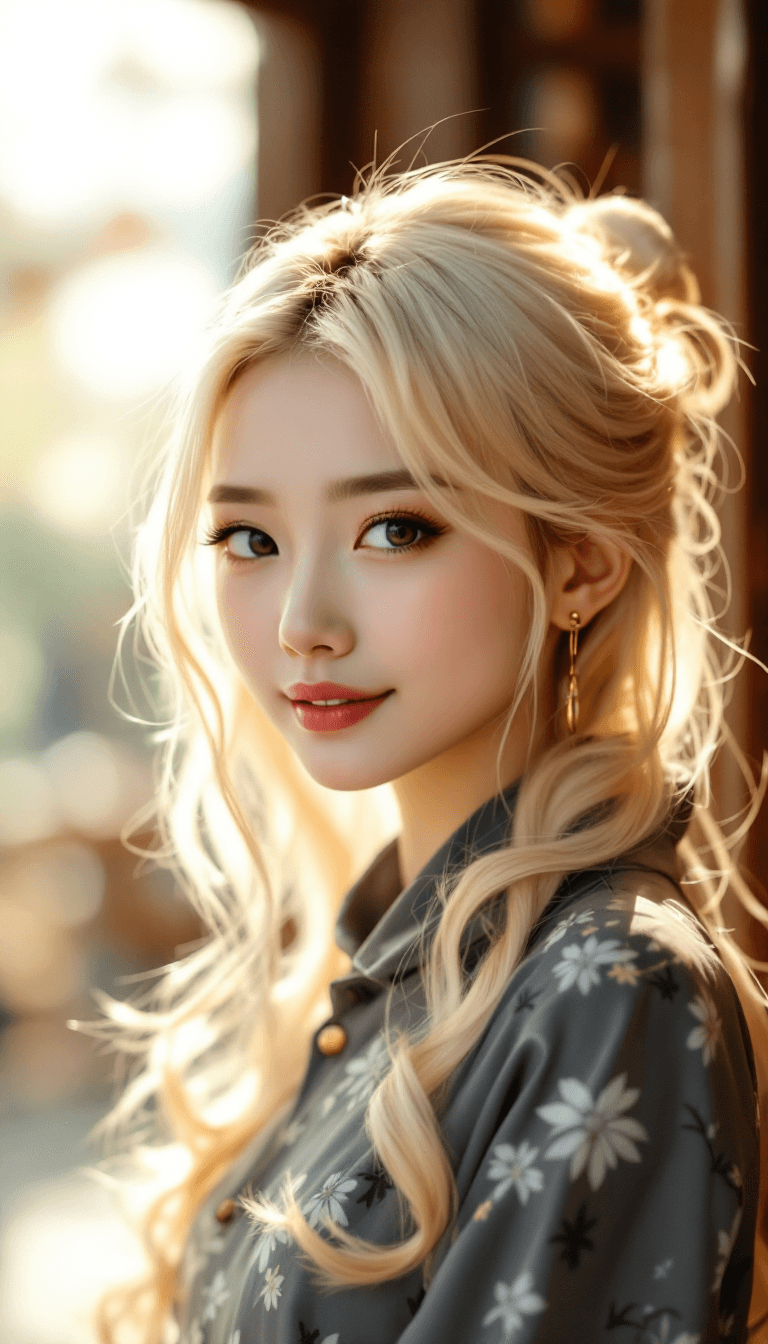 AI generated: Blond hair chines young women, gold, happy, pretty, cute --v 6.1 --ar 16:9