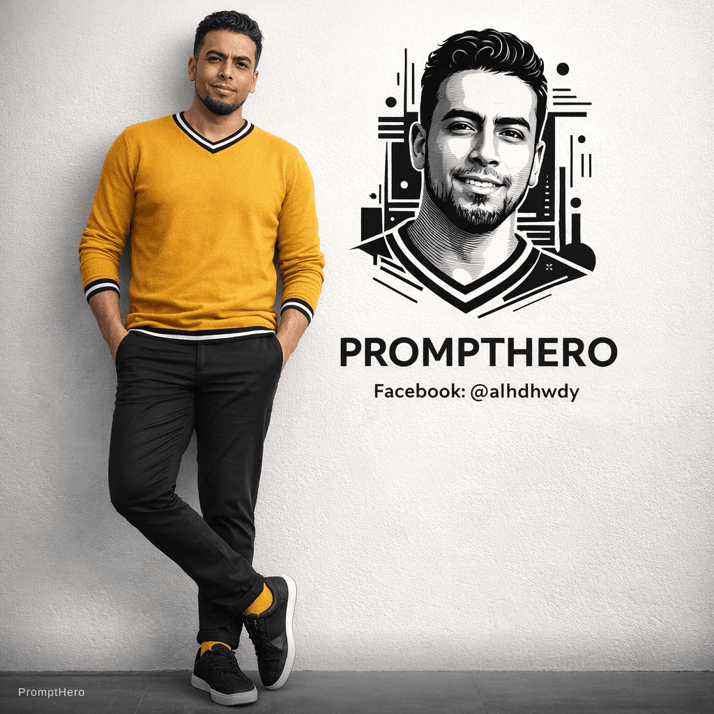 AI generated: "Ultra-realistic 8K full-body portrait of a stylish young man leaning casually against a clean light...