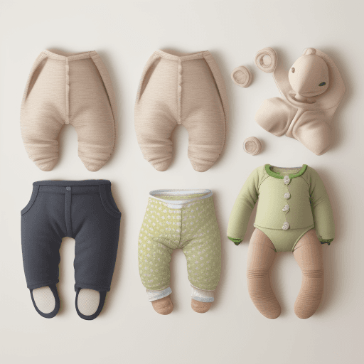 AI generated: Photo-realistic image of a flat lay of organic baby clothes