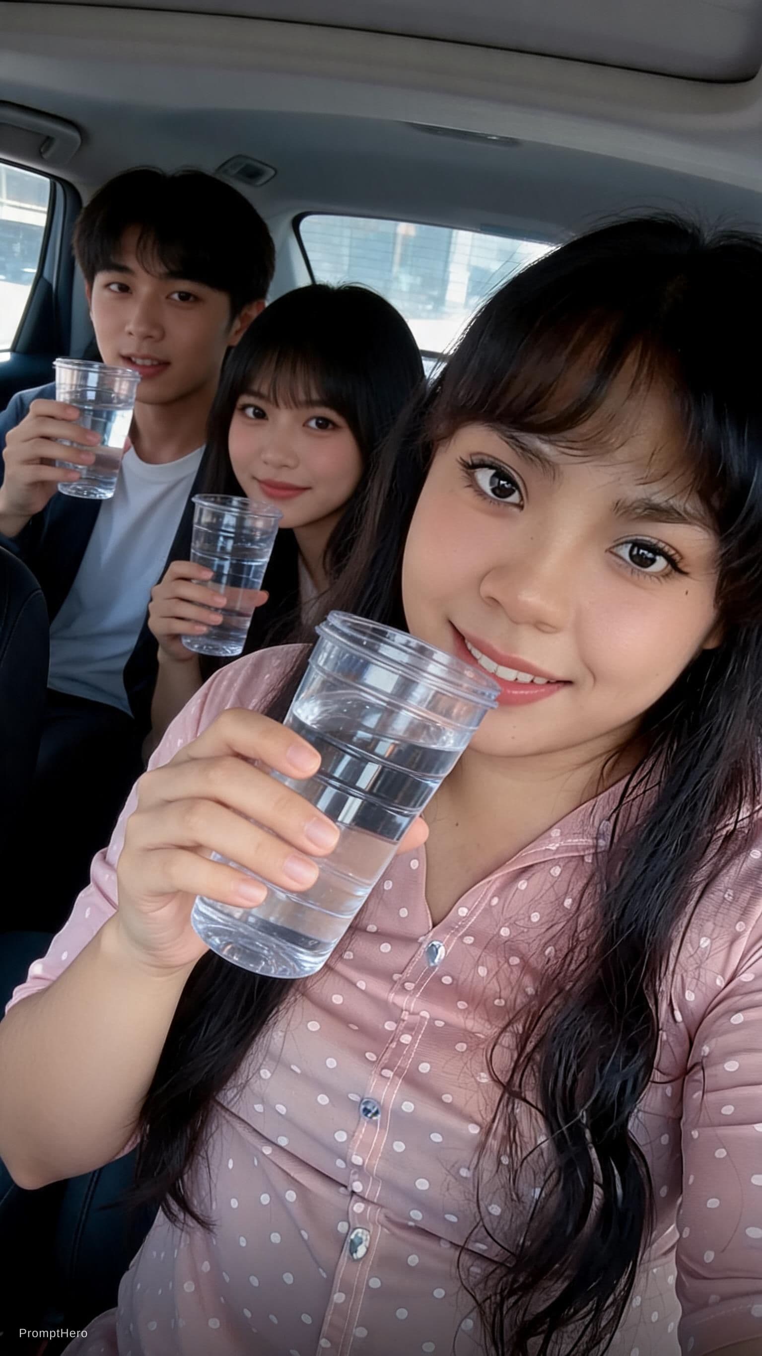 AI generated: sonriendo tomando agua con amigos