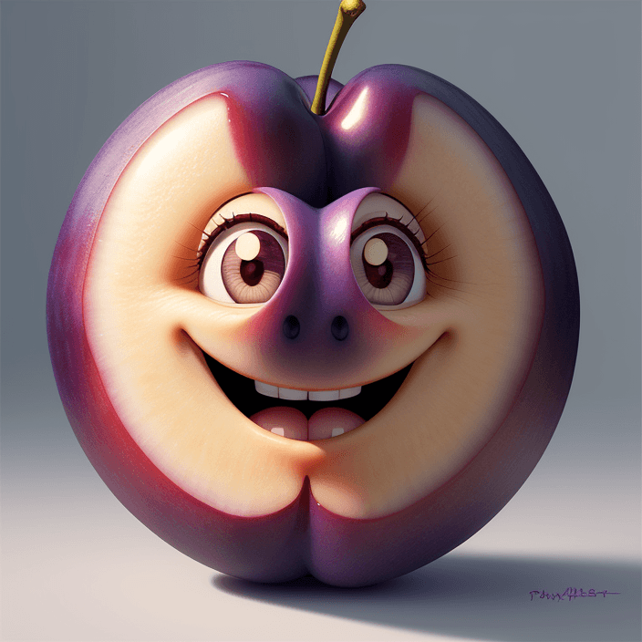 AI generated: smile cartoon plum fruit, Pixar Style, perfect composition, 8k artistic photography, photorealistic ...