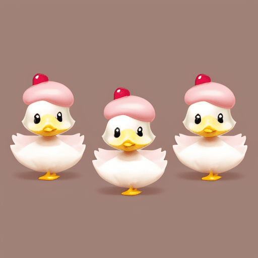 AI generated: cute chibi ducks in cherry cheesecake in matte colours

