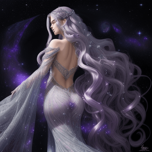 AI generated: The ultimate space princess is a sight to behold, her flowing gown shimmers with ethereal hues of de...