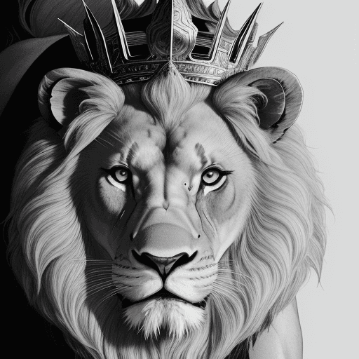 AI generated:  stronger lion, penetrait eyes, elegant, black and white colors, minimalism, delicate ink lines, int...