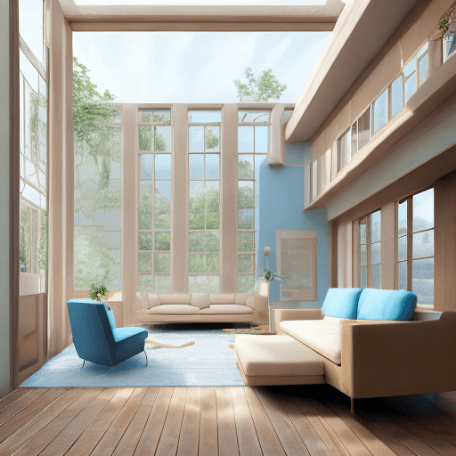 AI generated: High resolution photography interior design, dreamy sunken living room conversation pit, wooden floo...