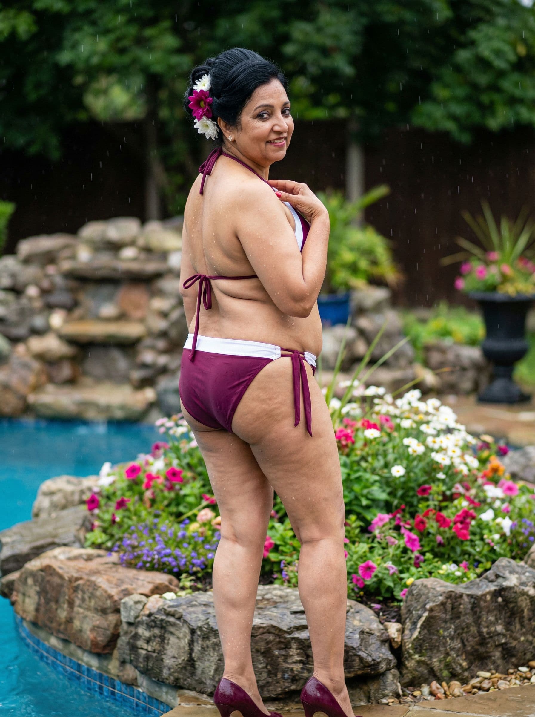 AI generated: Make this girl into a sexy Indian British super sexy woman plus size curvy back super sexy face full...