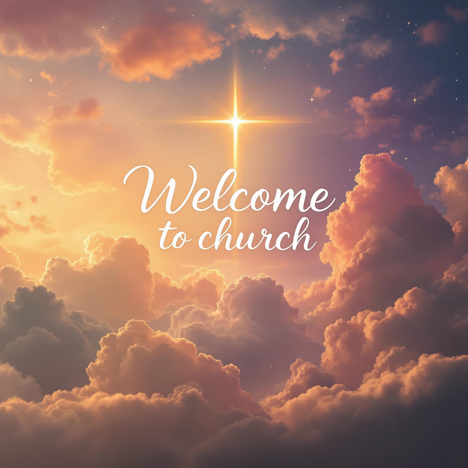 AI generated: design a backdrop for a church with the inscription :Welcome to church: with the background of an he...