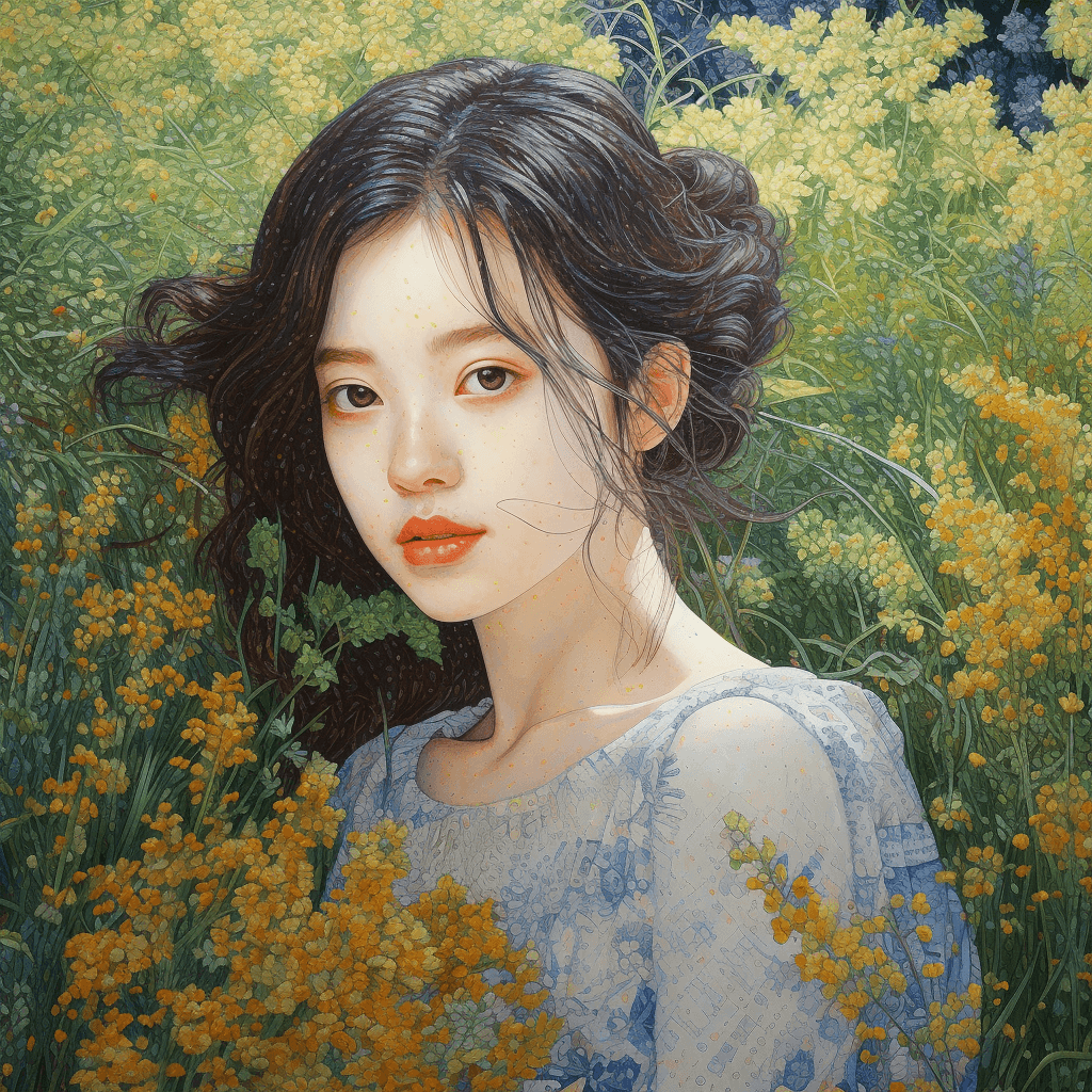 AI generated: A girl in the wild, pointilism, traditional chinese style, HD, detailed