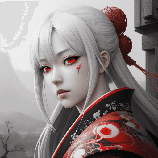 AI generated: painting, fantasy, japan, anime, in the style of realistic hyper-detailed rendering, dark white and ...