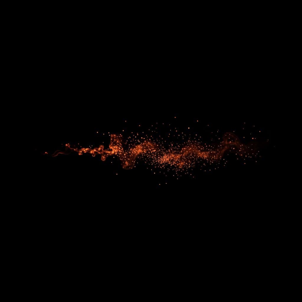 AI generated: SOME LONELY FLYING GLOWING FIRE 
PARTICLE, BLACK BACKGROUND, 