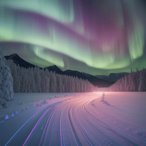 AI generated: On a beautiful winter night, the aurora is like the wings of an angel, a rainbow, and a streamlined ...