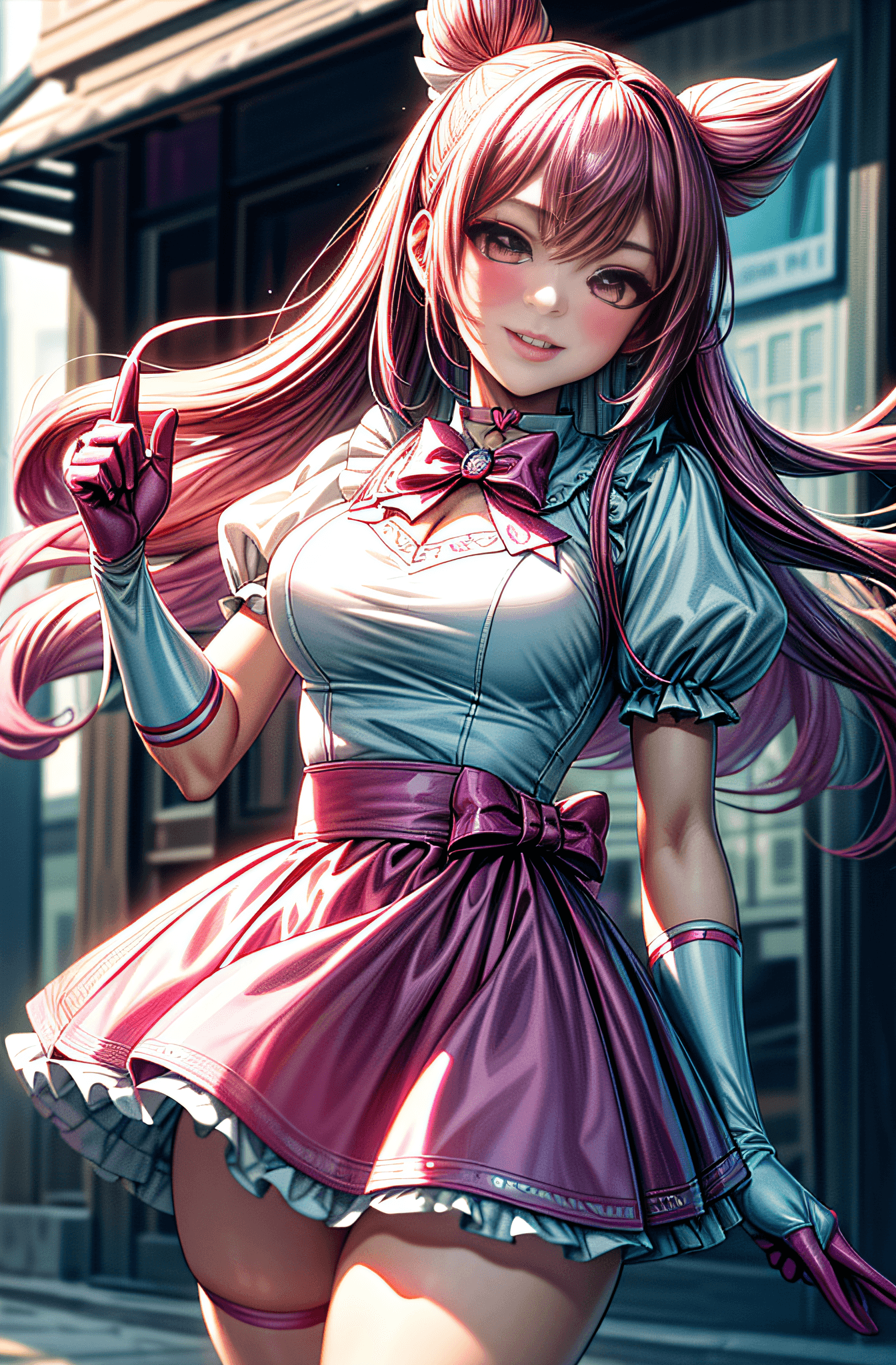 AI generated: (Masterpiece,Best Quality, Detailed), 1girl, 独奏, Cowboy shot, exteriors, Street, Smile, parted lips,...