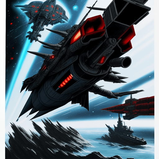 AI generated: Captain Harlock's spaceship, space pirate,in the style of Leiji Matsumoto