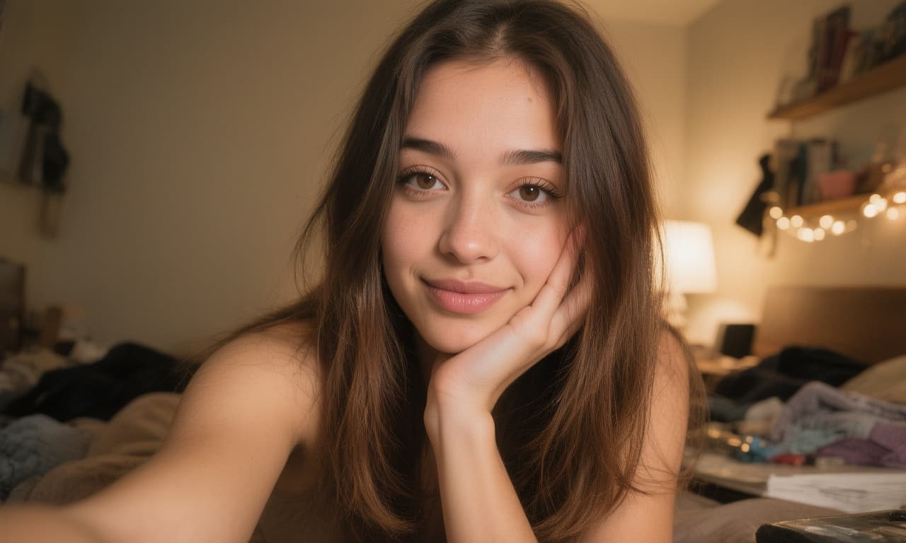 AI generated: Use input image as reference. Create An extremely mediocre iPhone front camera selfie, with no clear...