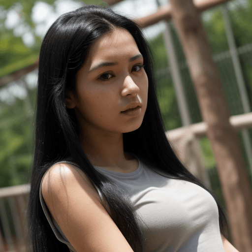 AI generated: a young caucasic woman, long black hair at the zoo