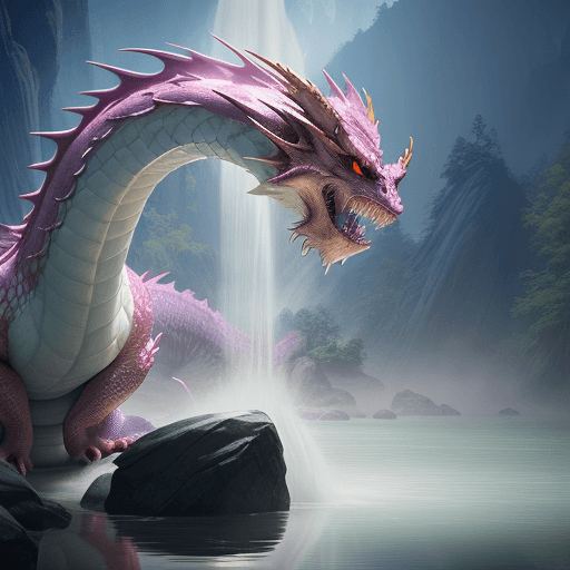 AI generated: a beautiful wallpaper dragon white color with water pouring, in the style of gongbi, mysterious back...