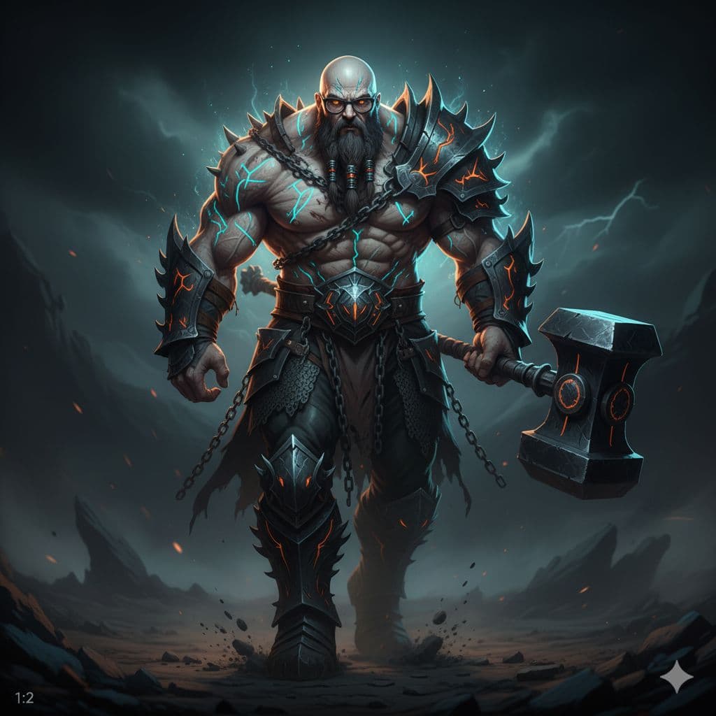 AI generated: Full body portrait of game character, brutal god, walk motion capture, hyper detailed, shot on Hasse...