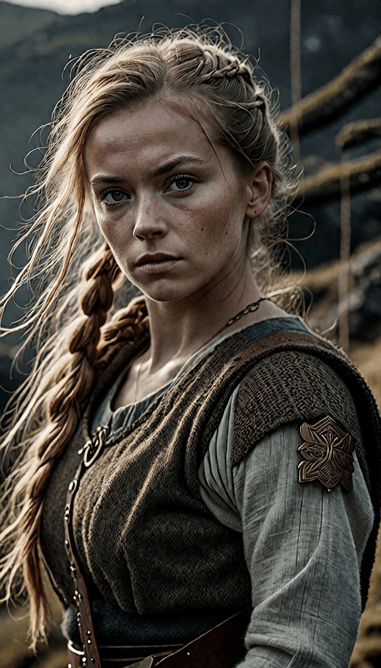 AI generated: A close up of a beautiful young Welsh girl, in the style of Johannes Sveinsson Kjarval, dynamic cine...