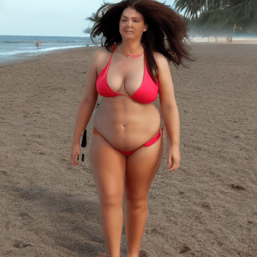 AI generated: woman, big breast, wearing bikini on the beach