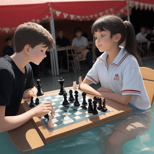 AI generated: a boy playing chess with a girl in the float
