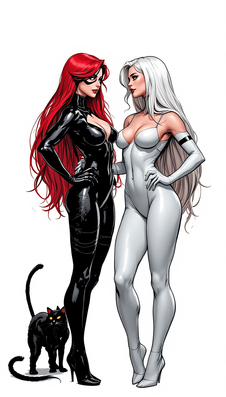 AI generated: full body Mary Jane and Black Cat, featuring Mary Jane and Black Cat standing next to each other wit...