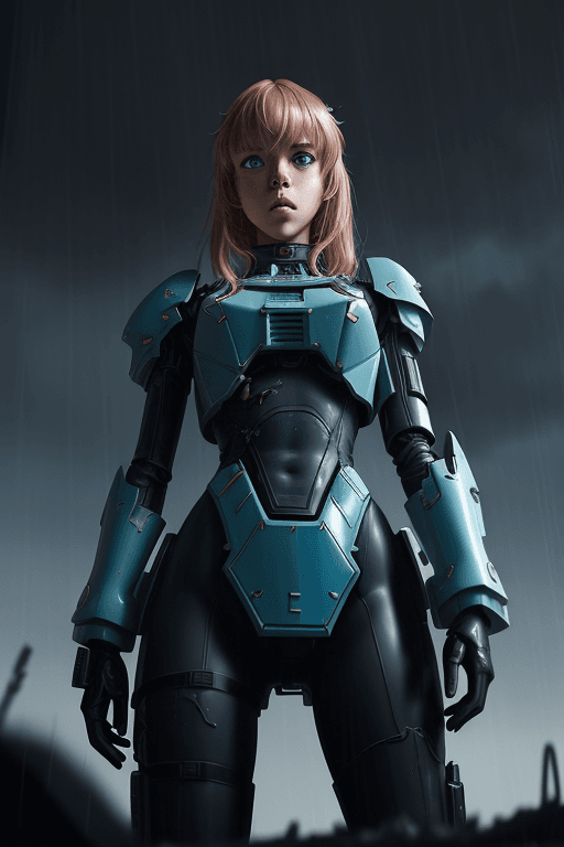 AI generated: <lora:Valerian&Laureline-comic-style:0.6>| girl wearing gundam armor| battle damaged armor| its a da...