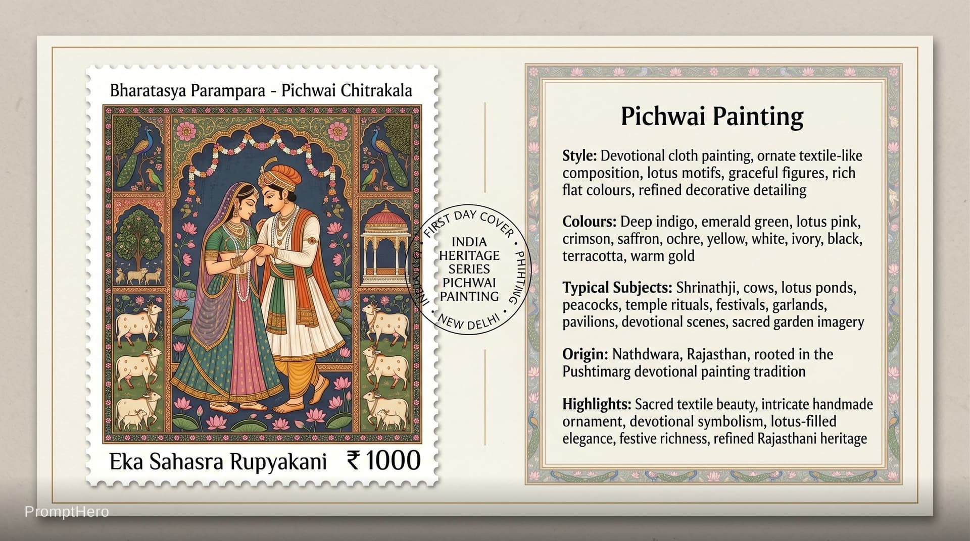 AI generated: Create a 16:9, 4K premium commemorative First Day Cover envelope inspired by India Post heritage des...