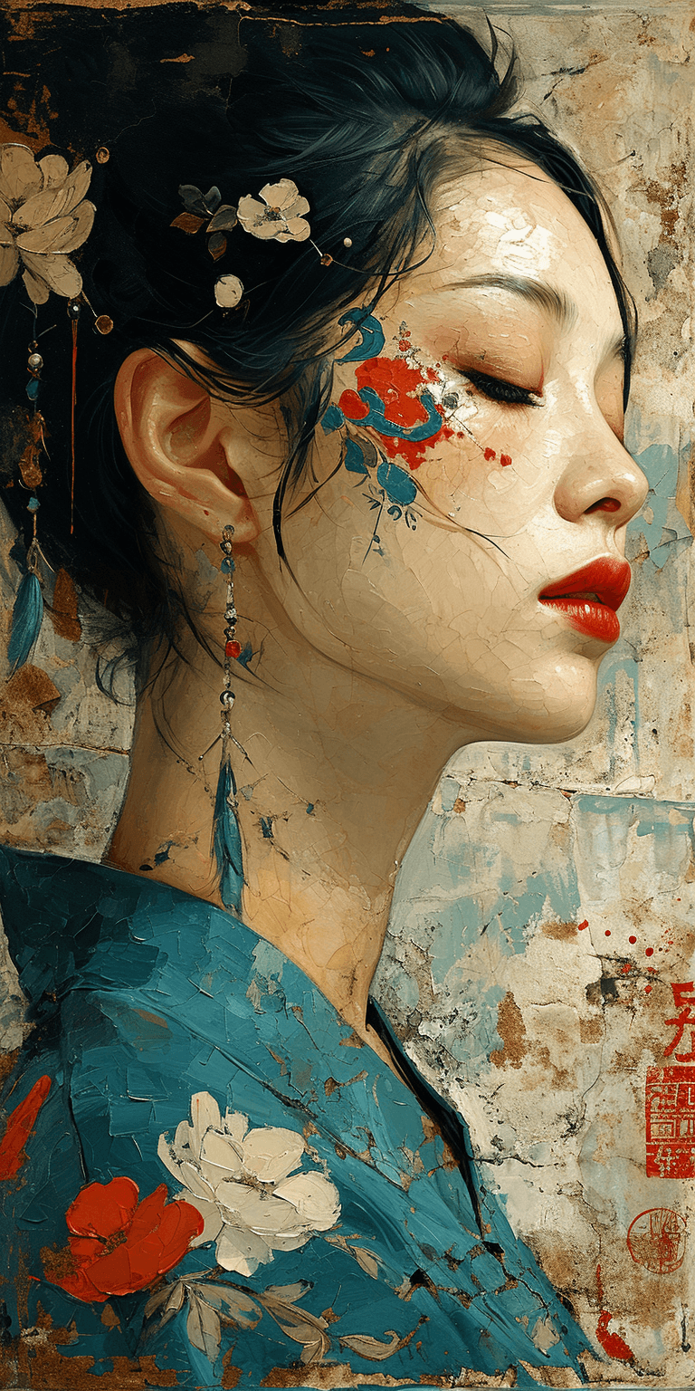 AI generated: A painting of an Asian woman, in the style of precisionist art, meticulous design, highly detailed i...