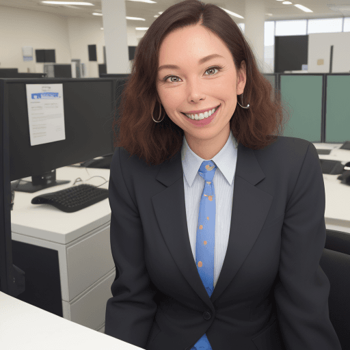 AI generated: Sales representative from the 80 , with a smile and maje a funny face
