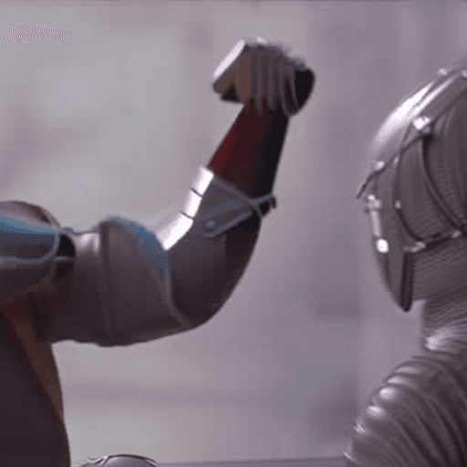 AI generated: Realistic cgi vfx Two friends are fighting, one of them has a metal arm and a long arm and they both...