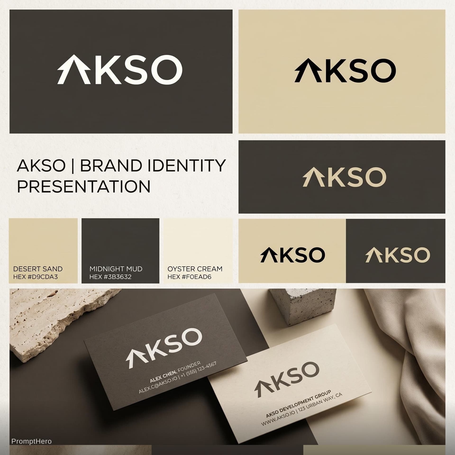 AI generated: A professional graphic design brand identity showcase sheet for a company named "AKSO". 

The image ...