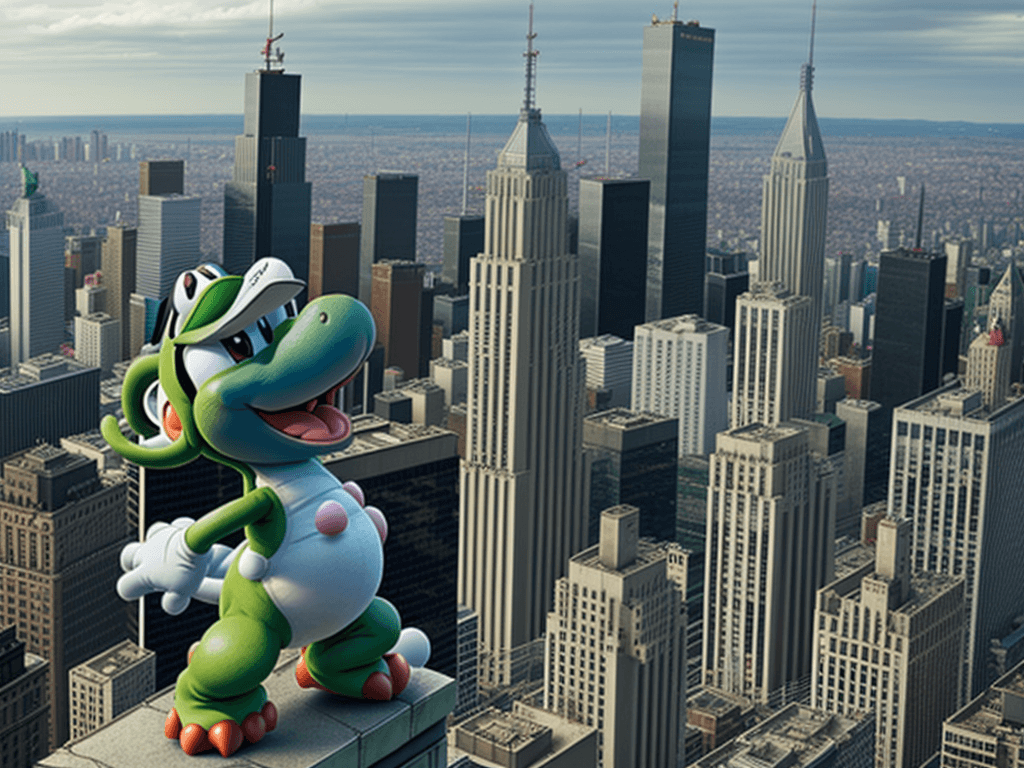 AI generated: more yoshi on top of a city 