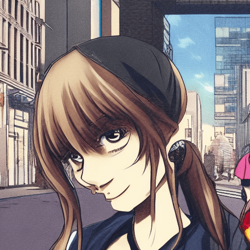 AI generated: perfect anime illustration, extreme closeup portrait of a pretty woman walking through the city