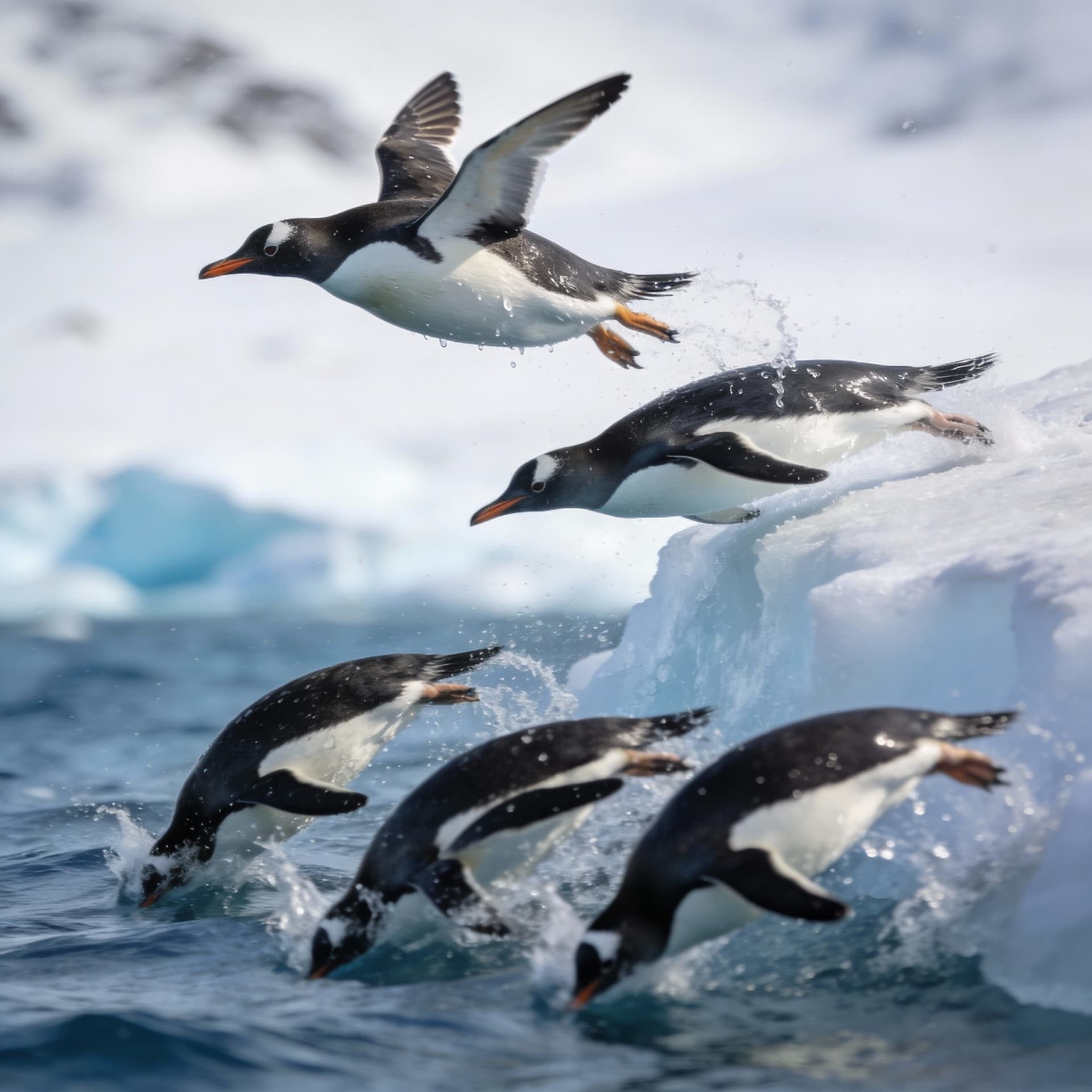 AI generated: penguins, wildlife action photography --v 7